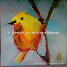 Pintura al óleo de pájaro amarillo